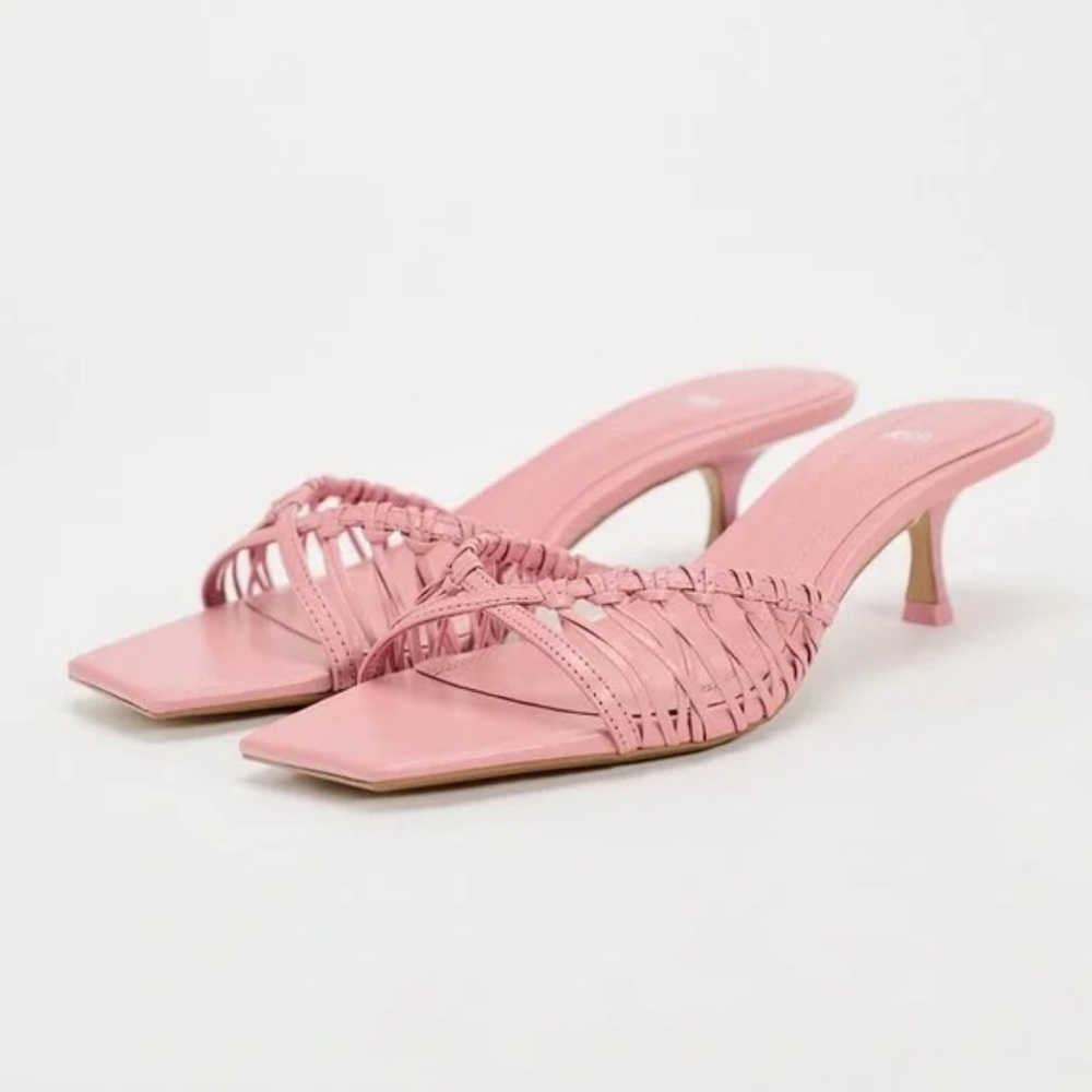 Zara Woven Kitten Heel Leather Sandals